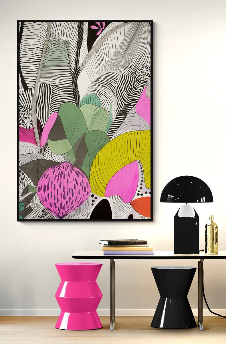 Abstract Acrylic Painting By V+V Kniazievi, 31 X 47", Winter In Malaga #5, Original Artwork