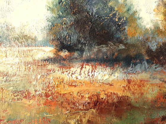 "Quiet evening."  landscape summer trees  liGHt original painting PALETTE KNIFE  GIFT (2020)
