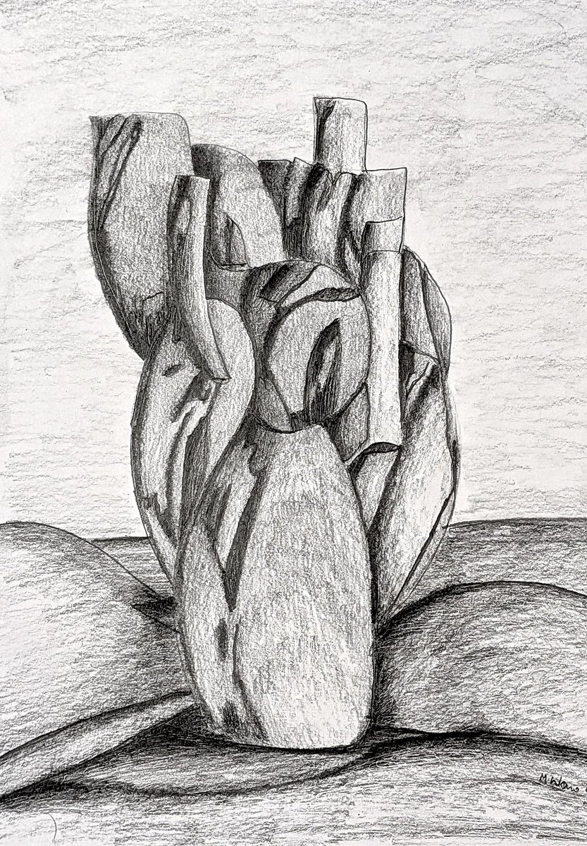 Geometric Abstract Pencil Drawing By Massimo Castronuovo, 8 X 12", Frammenti, Original Artwork