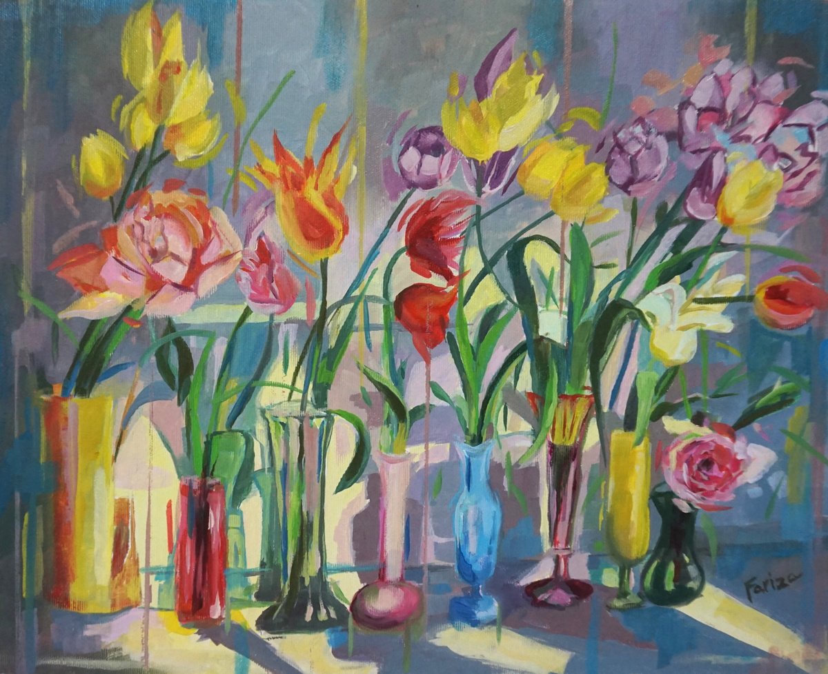 Impressionistic Botanical Oil Painting By Amaya Fernandez Fariza, 16 X 13, Floral Symphony, Original Artwork