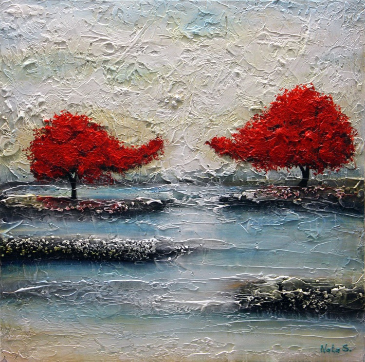 Abstract Heavy Textured Landscape Painting Red Artfinder