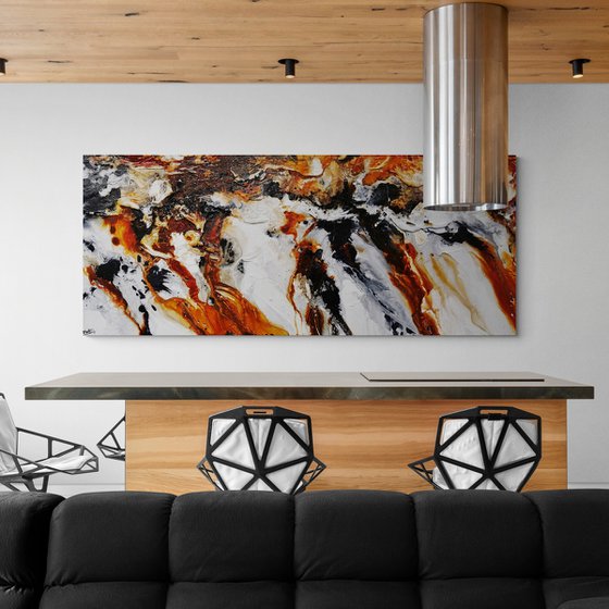 Granite and Rust 240cm x 100cm Brown Black White Textured Abstract Art