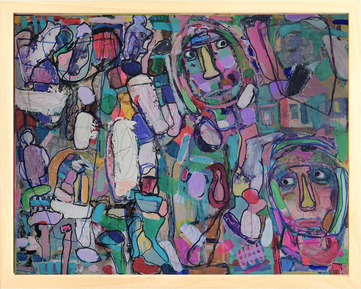 Organic Abstract Acrylic Painting By Geert Lemmers Fpa, 41 X 33, Plateau Der Menschheit 4, Original Artwork