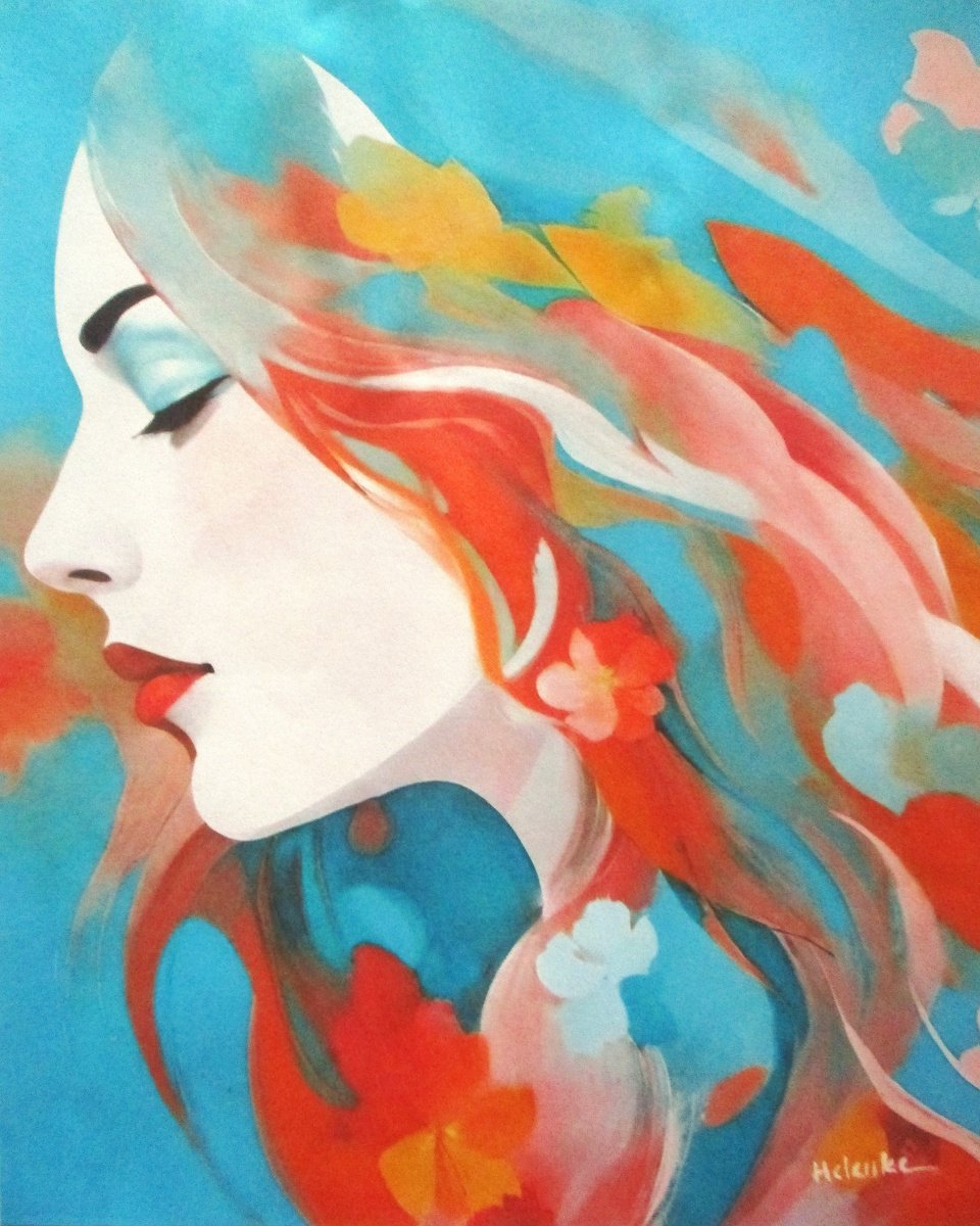 Expressive Portrait Acrylic Painting By Helena Wierzbicki, 18 X 24, Soft Symphony, Original Artwork