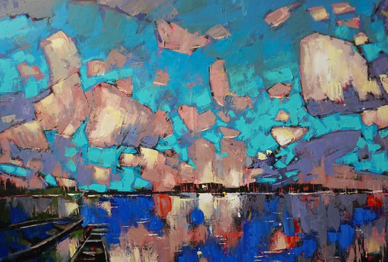 Mirror of water, boats in the clouds