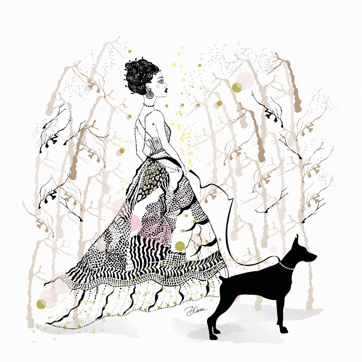 Illustrative Animal Print By Artemisia, 12 X 12, Astrid And Her Dog, Original Artwork