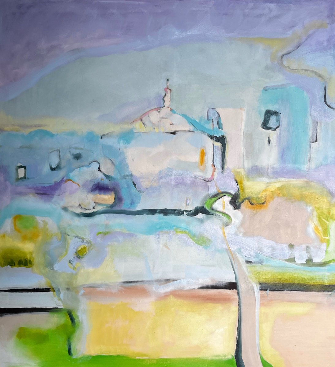 Abstract Landscape Oil Painting By Romuald Mulk Musiolik, 43 X 47", Istanbul May, Original Artwork