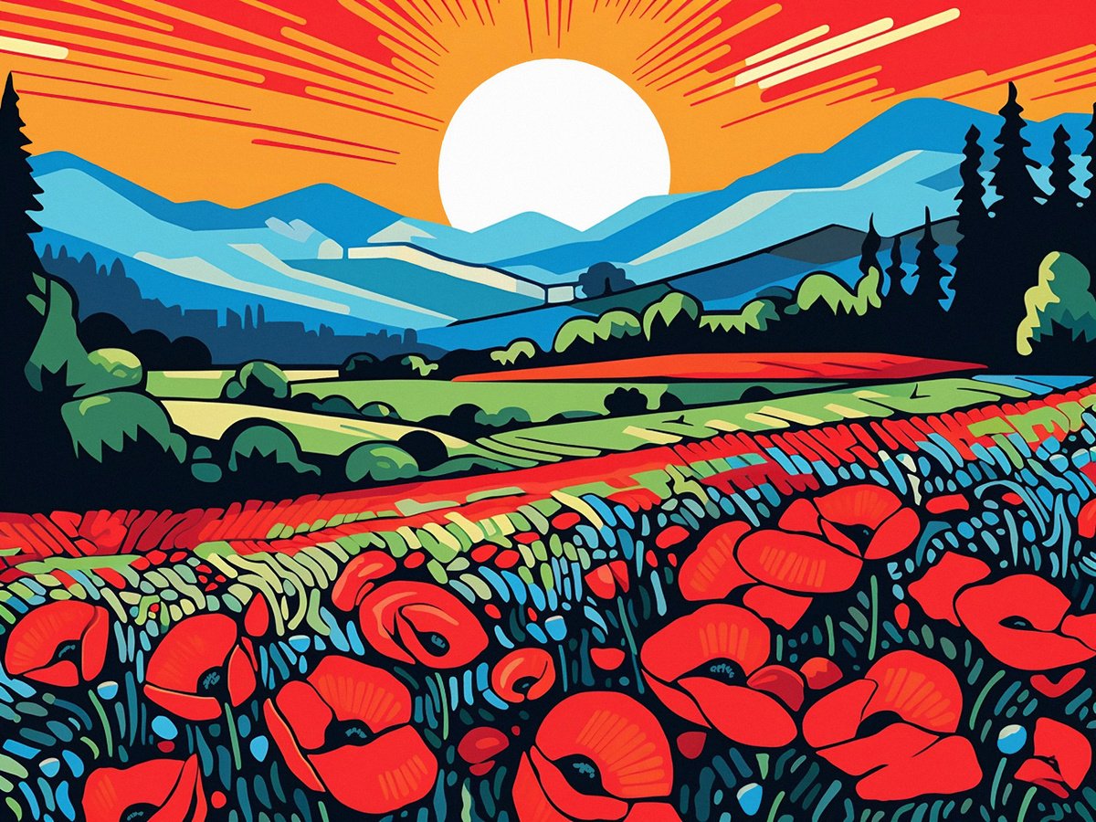 Urban And Pop Acrylic Painting , Poppy Mountains By Kosta Morr, 31 X 24, Artwork For Sale On Artfinder