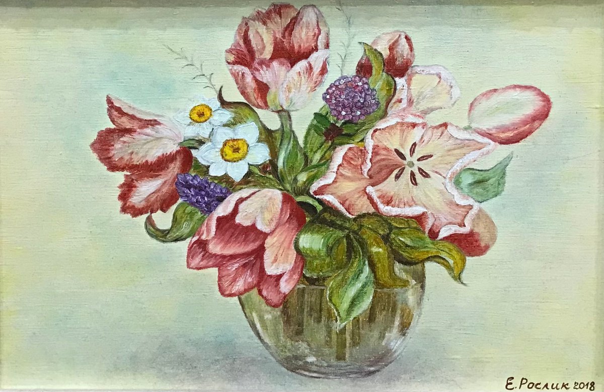 Original oil painting Tulips - 30x20 cm (2018) by Evgeniya Roslik