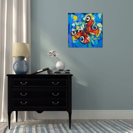 Butterfly (60x60cm, cubism, oil painting, ready to hang)