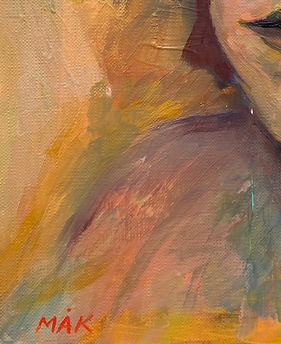 SELF-PORTRAIT 3 - ochre woman portrait in impressionistic style