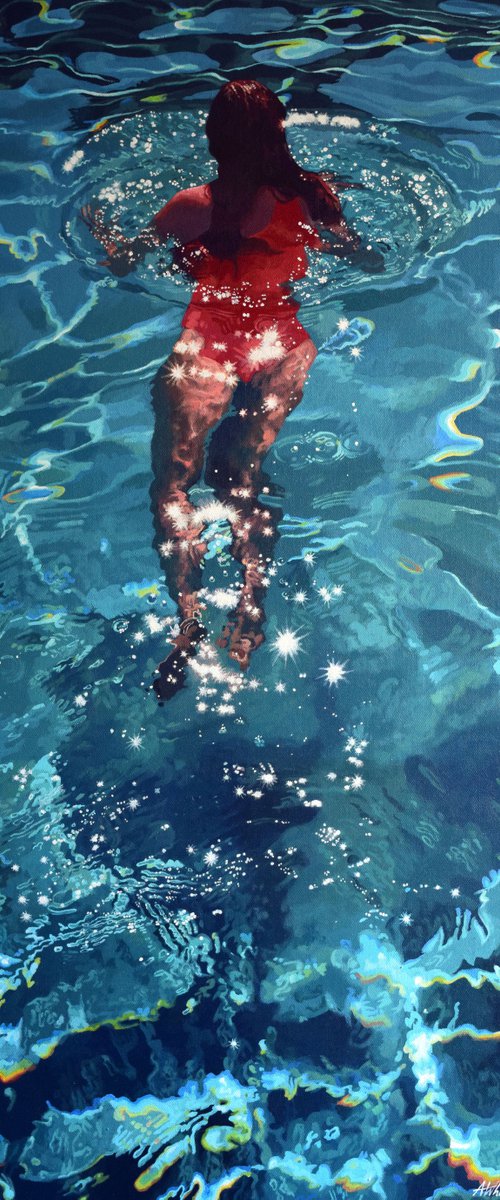 Star Fall - Swimming Painting by Abi Whitlock