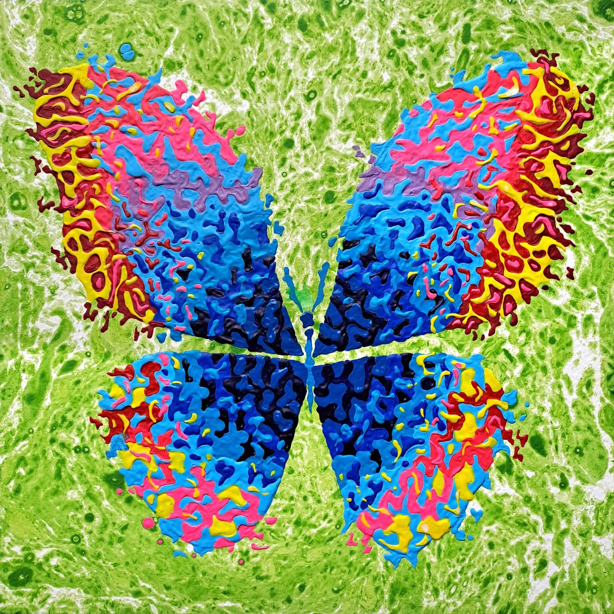Abstract Animal Acrylic Painting By Mariia Raskin, 10 X 10", Butterfly «Tropical Rhapsody», Original Artwork