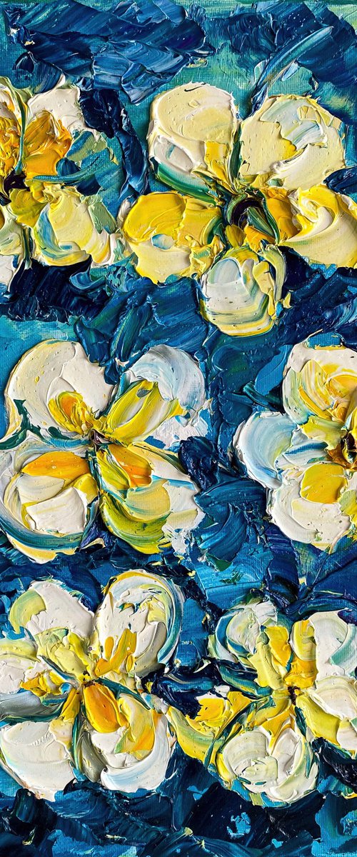 Blue & Yellow Frangipani Art by Mily Art