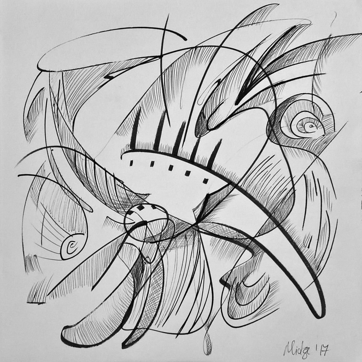 Brushstrokes (Ink drawing) by Midge