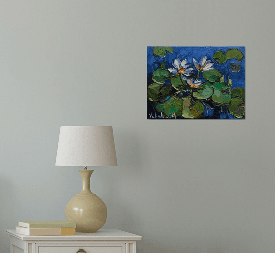 White water lilies Original Oil painting