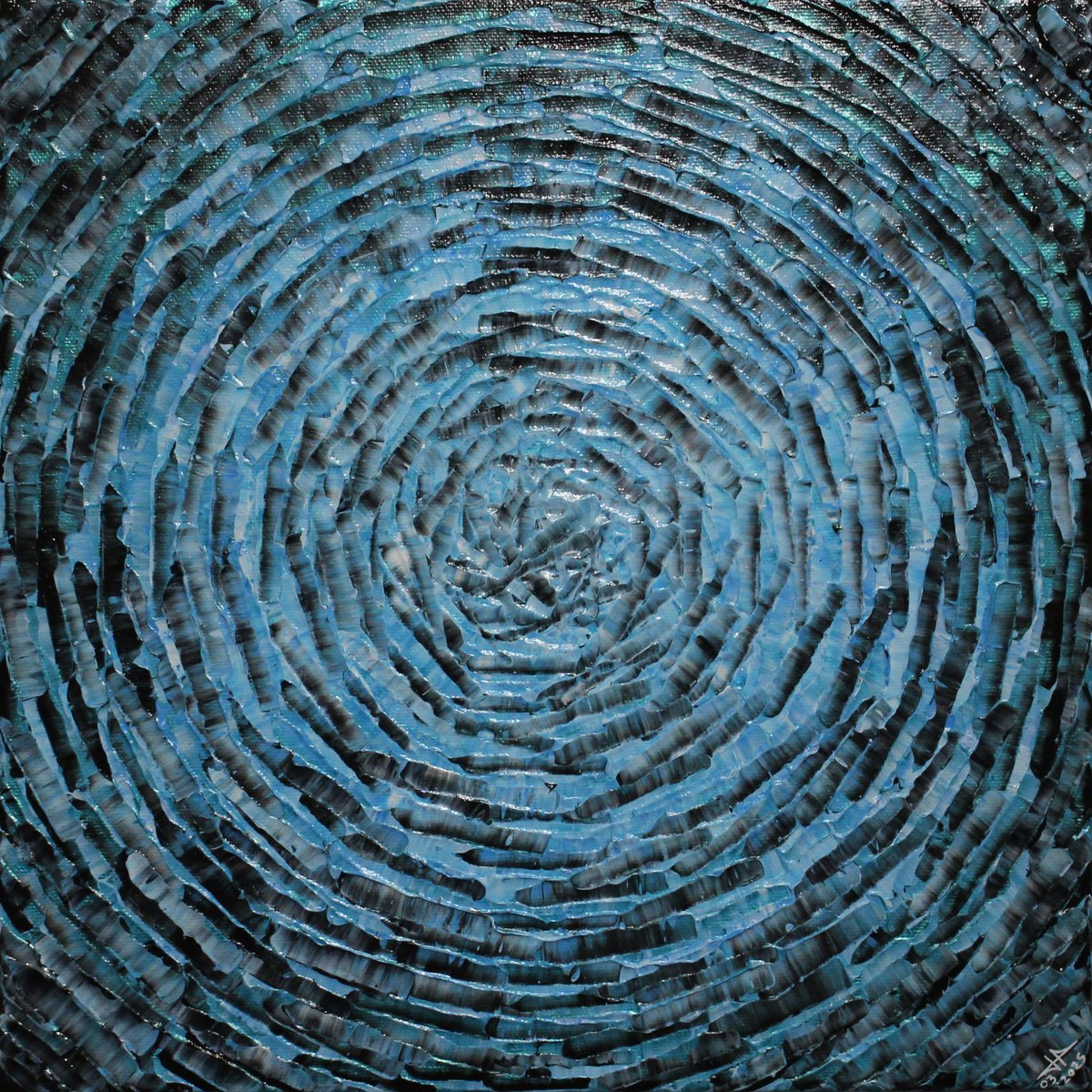 Abstract Acrylic Painting By Jonathan Pradillon, 12 X 12, Light Blue Concentric Shine, Original Artwork