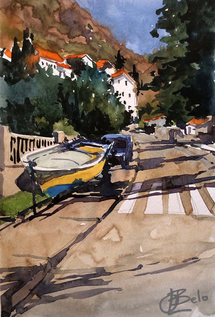 Impressionistic Cityscapes Watercolour By Olga Beloborodova, 8 X 12", Street Scene 1, Original Artwork