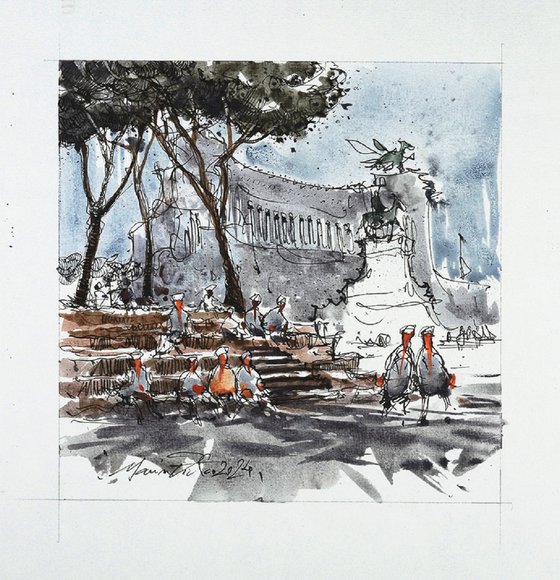 Rome, ink and watercolor.