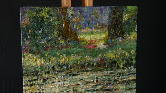 Overgrown Pond - sunny summer painting