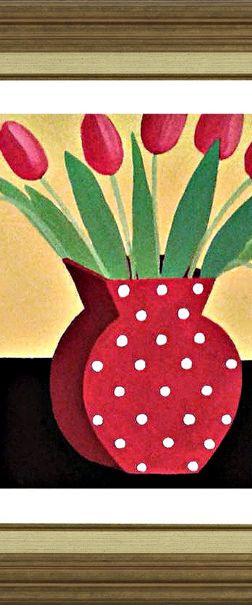 Red Tulips in a Polka Dot Vase II by Jan Rippingham
