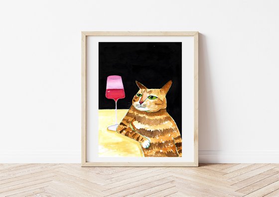 Cat Drinking at Bar Humour Funny Tabby Cat Ginger Orange Cat Quirky