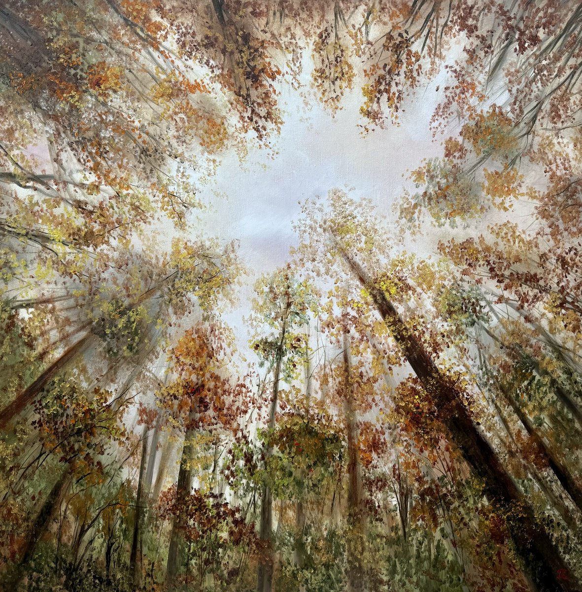 Impressionistic Landscape Oil Painting By Tanja Frost, 31 X 31", Autumn