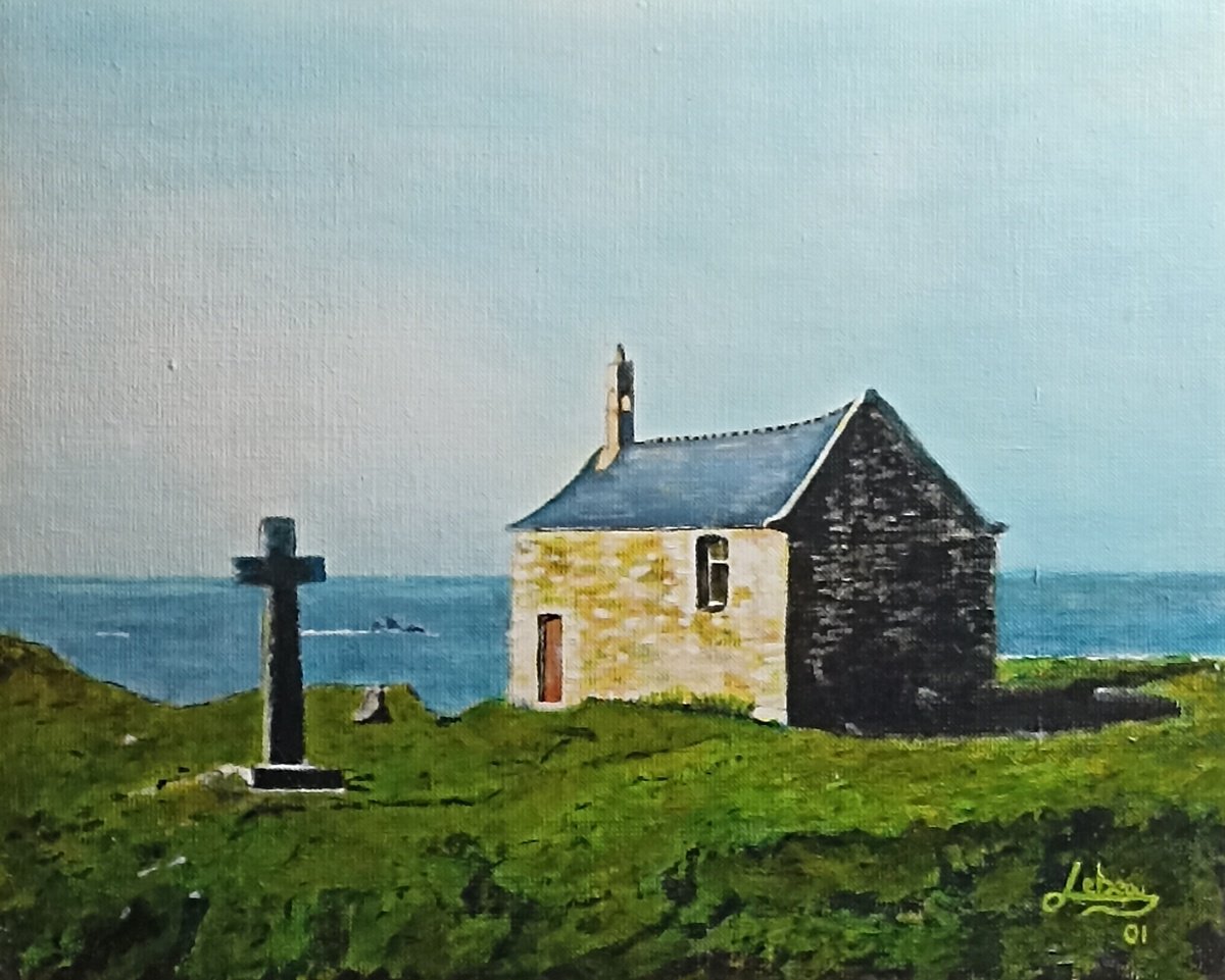 Impressionistic Landscape Oil Painting By Isabelle Lucas, 22 X 19, Church And Sea, Original Artwork