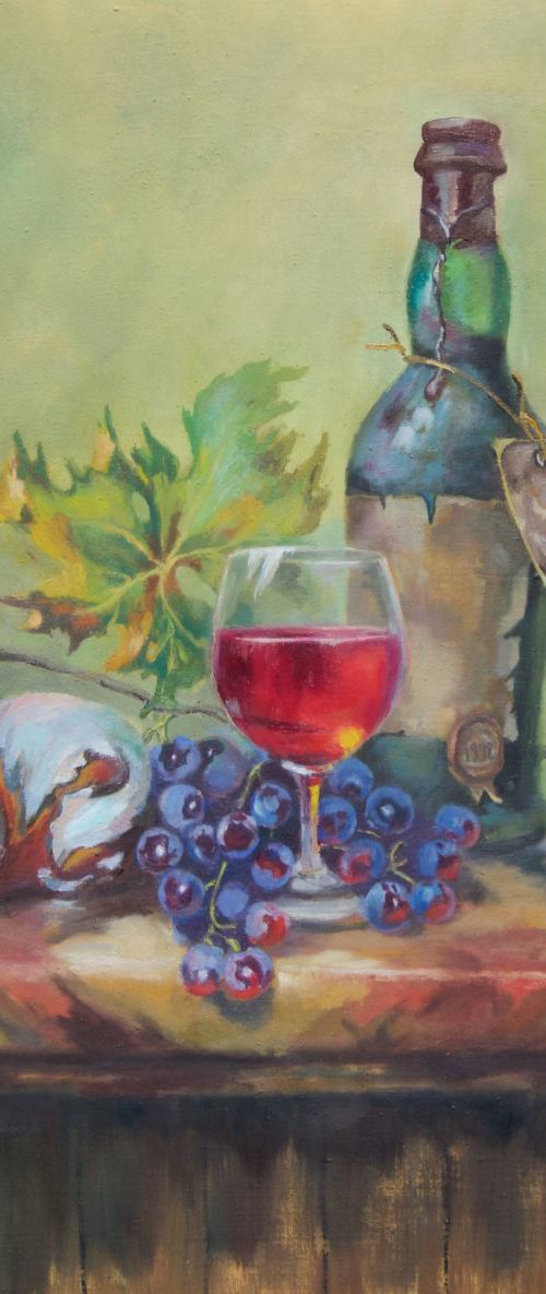 Grapes still life wine paintings 24", Original still life artwork by Leo Khomich