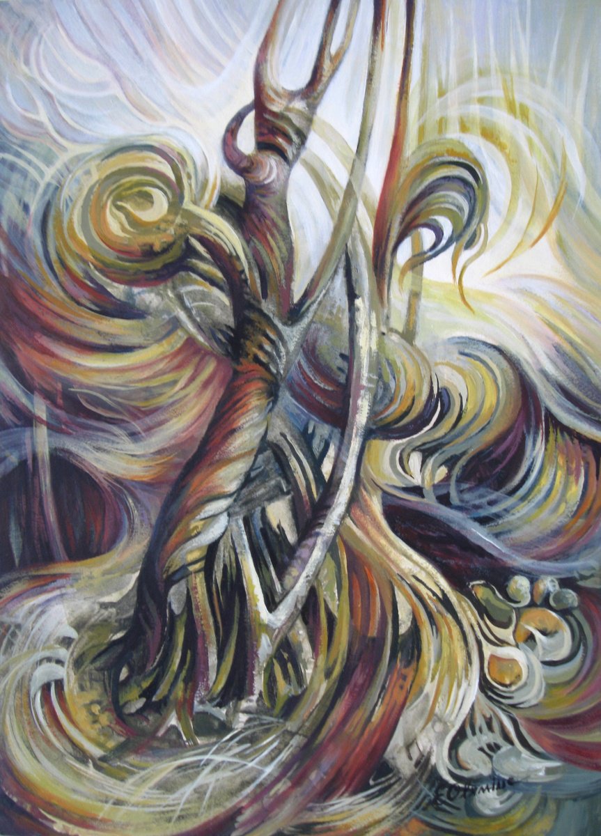 Graphic Landscape Acrylic Painting By Elena Oleniuc, 11 X 16, Autumn, Original Artwork