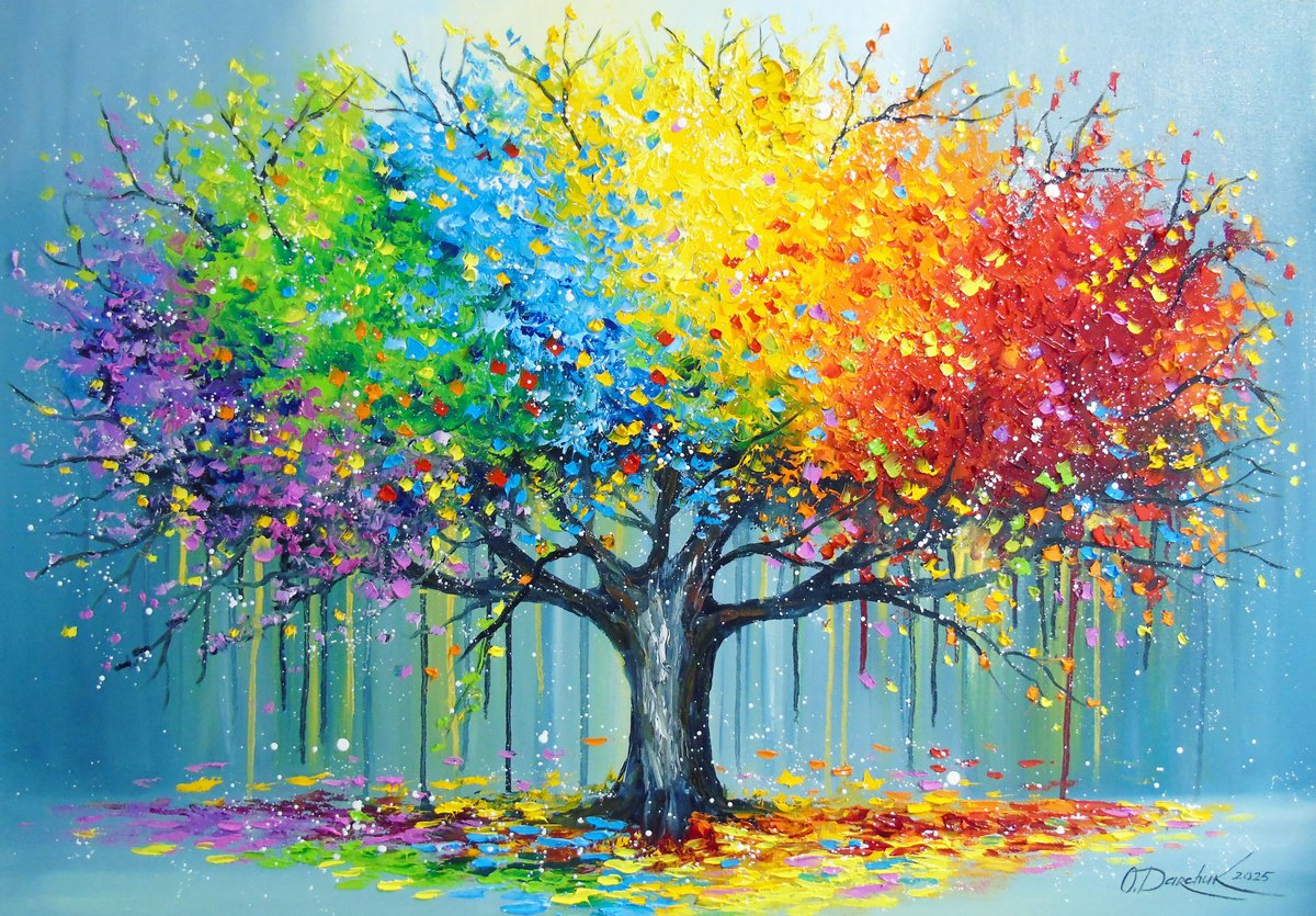 Impressionistic Botanical Oil Painting By Olha Darchuk, 39 X 28", Tree Of The Periods Of Being, Original Artwork