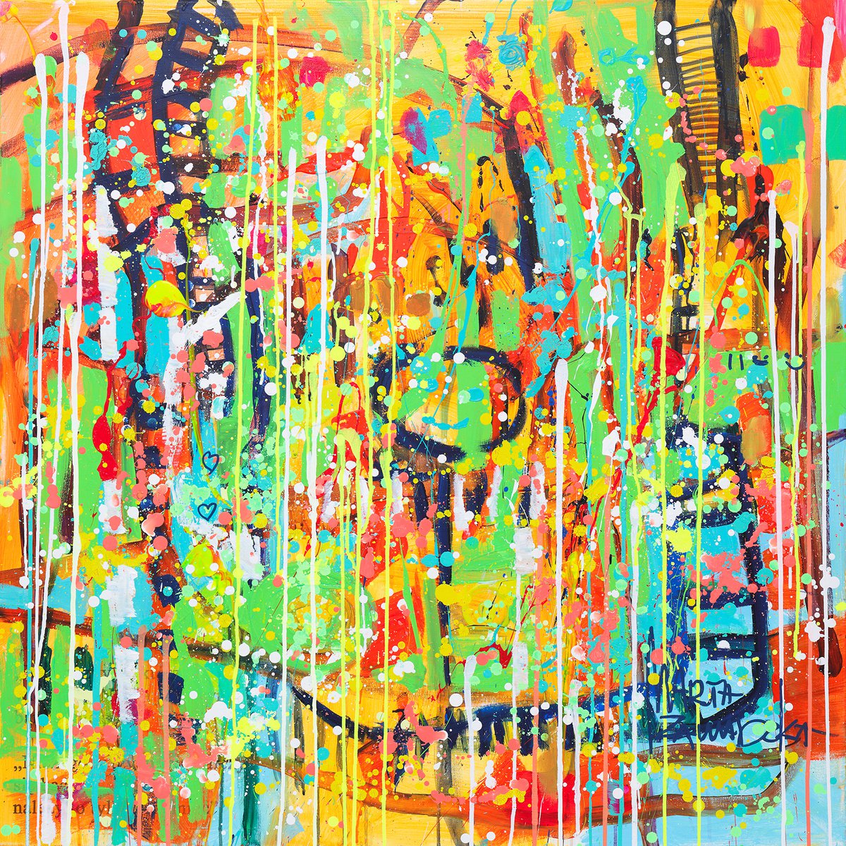 Impressionistic Abstract Acrylic Painting By Marta Zawadzka, 39 X 39", Playground, Original Artwork