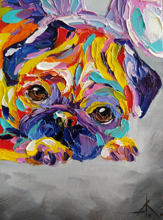 Little bunny -  pug dog, dog, pet, pug oil painting, animals, pug, oil painting, pet pug, pet oil painting, gift, animals art