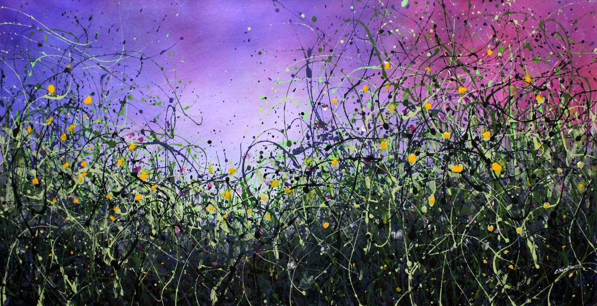 Star Rise #3 - Large 122 x 64 cm - Original abstract floral painting by Cecilia Frigati