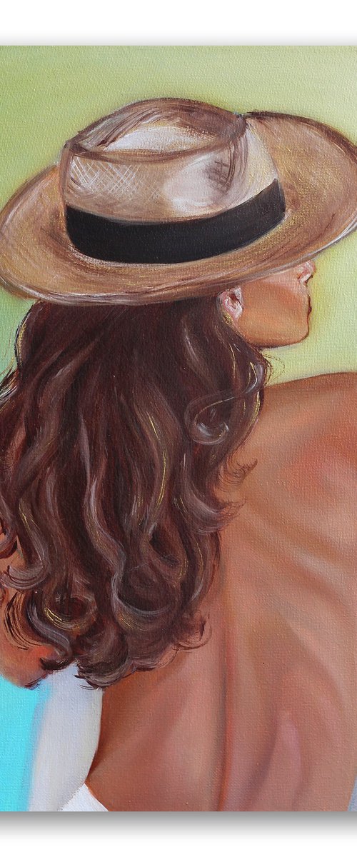 Summer painting Woman with hat art by VICTO