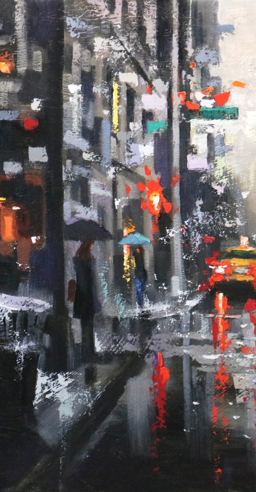 Dark Rain in Bleecker Street by Chin H Shin