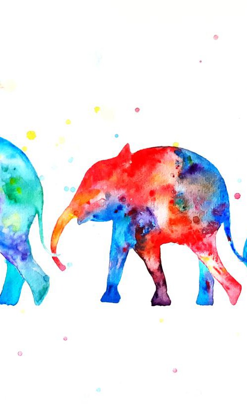 Friendly family of elephants by Luba Ostroushko