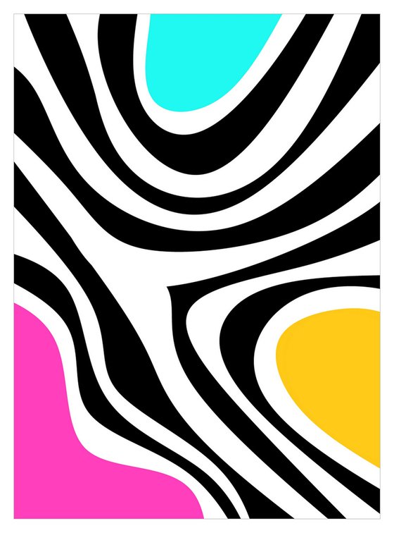 Abstraction artwork zebra multi-colored yellow pink black blue stripes