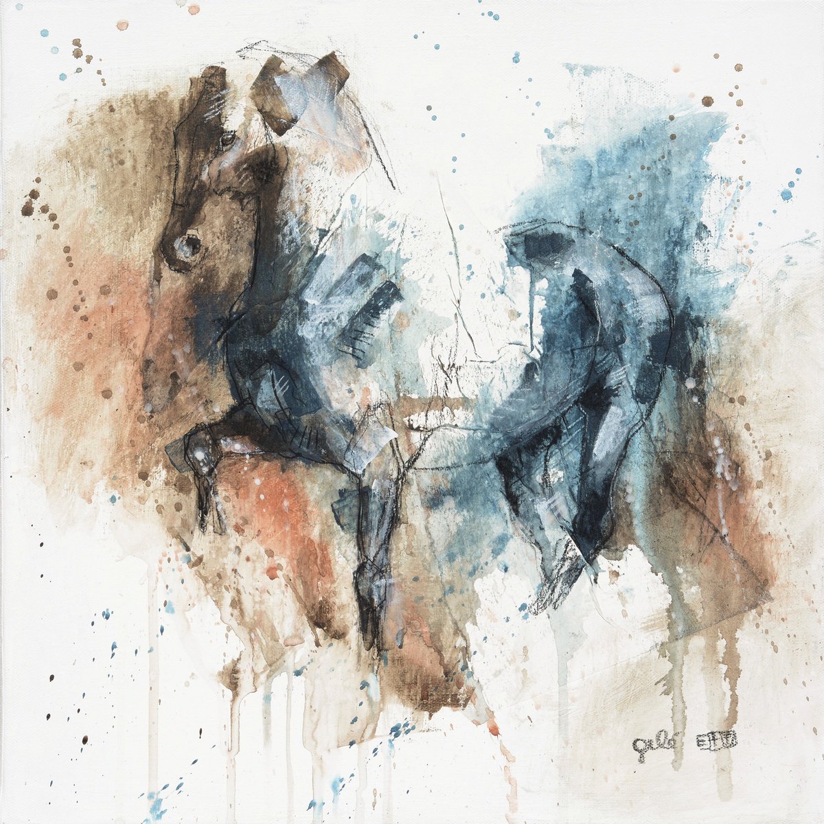 Expressive Animal Painting By Benedicte Gele, 16 X 16, Equine Nude 172T, Original Artwork