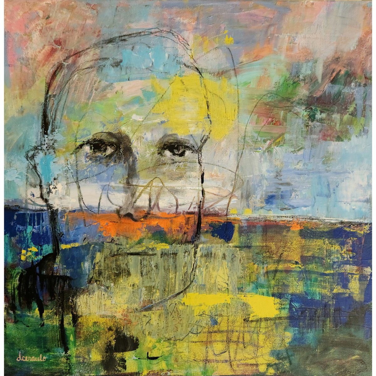 Organic Portrait Painting By Donna Ceraulo, 20 X 20, Conscious State, Original Artwork