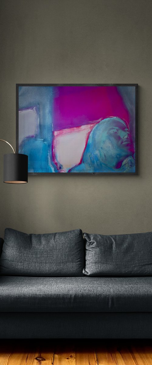 Bright painting - "Pink room" - Pop Art - Portrait - Realism - Neon art - Girl by Yaroslav Yasenev