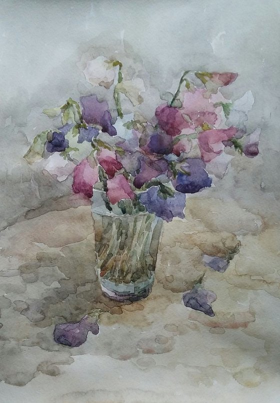 Sweet pea. Original watercolour painting. 2019