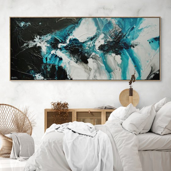 Turquoise Oceans 240cm x 100cm Textured Abstract Art