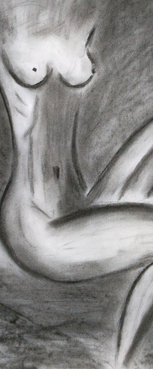 Woman Nude Charcoal Art by Halyna Kirichenko