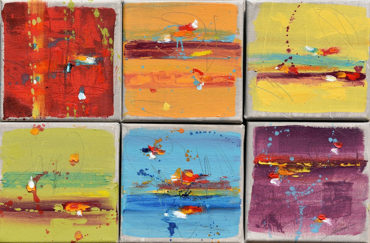 Colors of Fate - Abstract Art - 12 x 8 IN / 30 x 20 CM - Mini Abstract Oil Paintings on Ca... by Cynthia Ligeros Abstract Artist