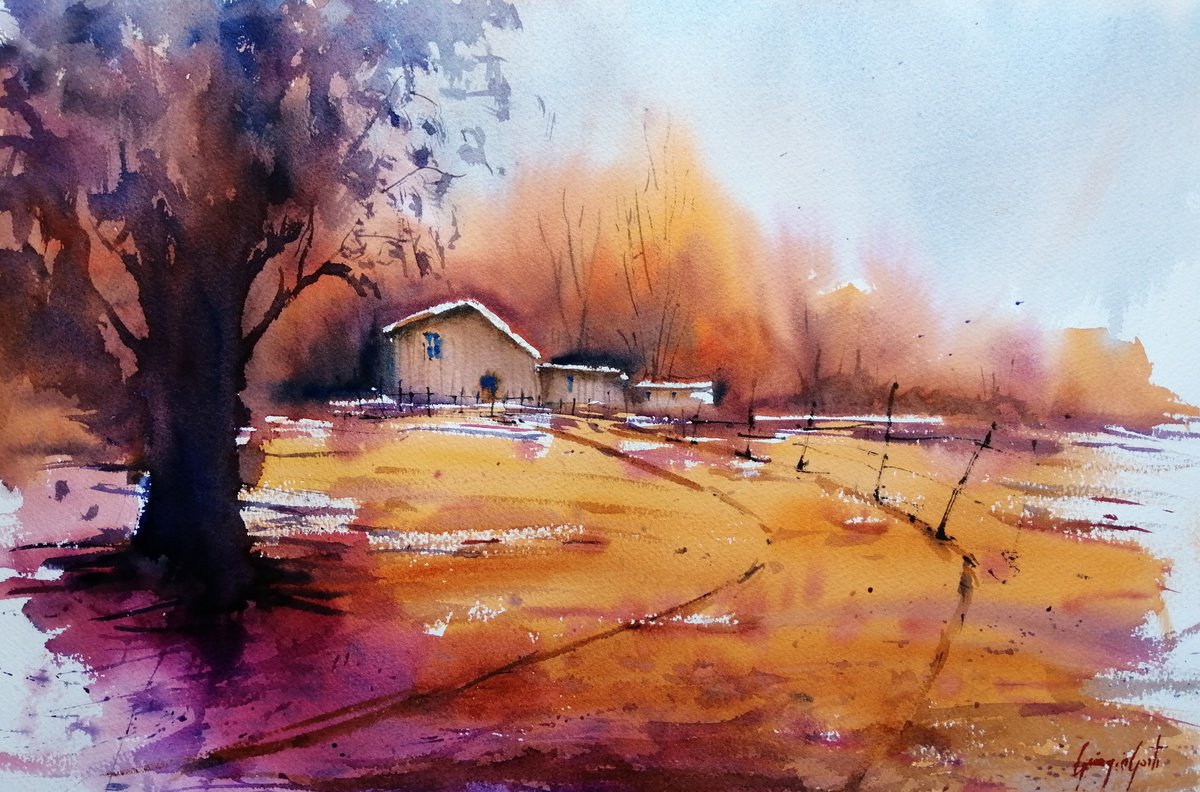 Impressionistic Watercolour , Countryside Landscape 18 By Giorgio Gosti, 21 X 14, Artwork For Sale On Artfinder