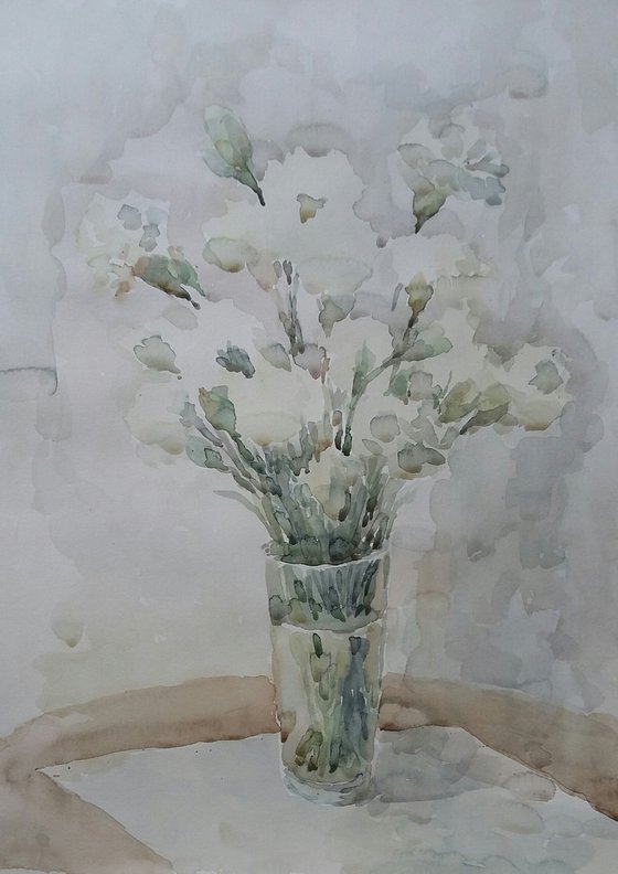 White carnation. Original watercolour painting 2020