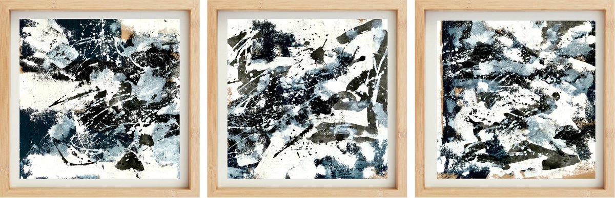 Abstraction No. 421 black & white XXL- set of 3 by Anita Kaufmann