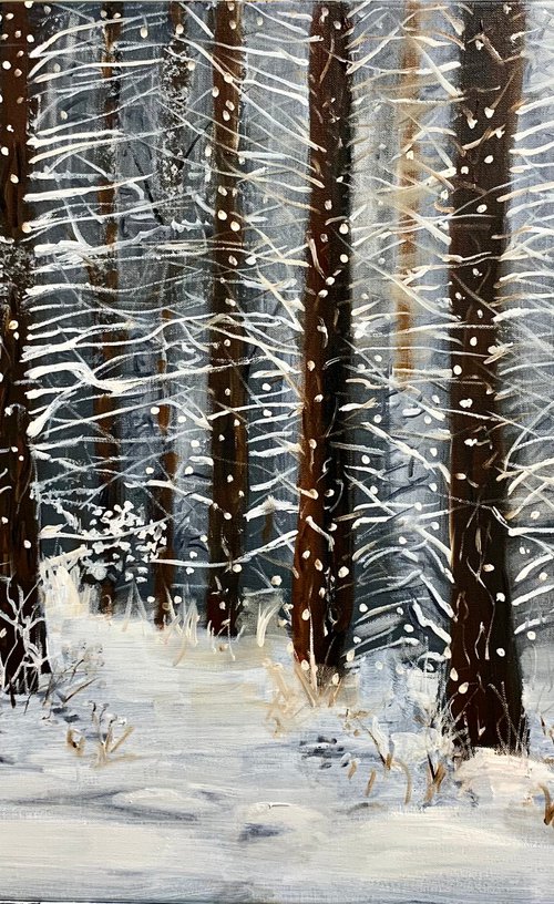 Snowing in the woods by Elisabetta Mutty