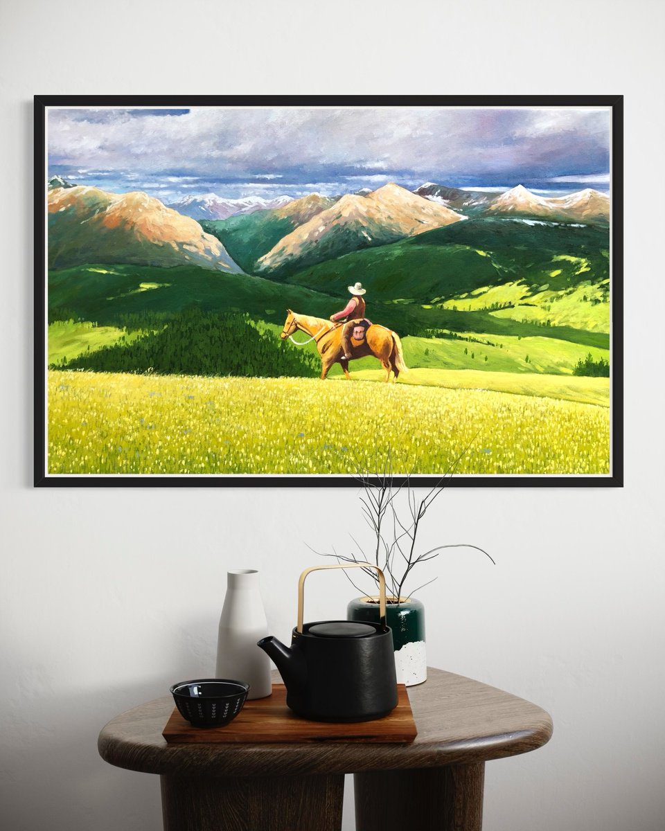 Impressionistic Landscape Oil Painting By Volodymyr Smoliak, 39 X 26", Lonely Cowboy, Original Artwork